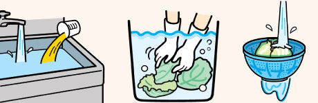野菜・果物を浸漬洗浄する場合