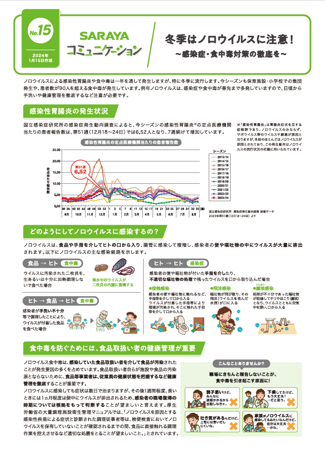 2024年1月発行　冬季はノロウイルスに注意！～感染症・食中毒対策の徹底を～