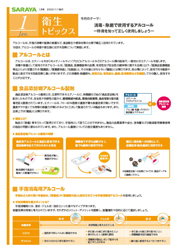 1月号 消毒・除菌で使用するアルコール-特徴を知って正しく使用しましょう-