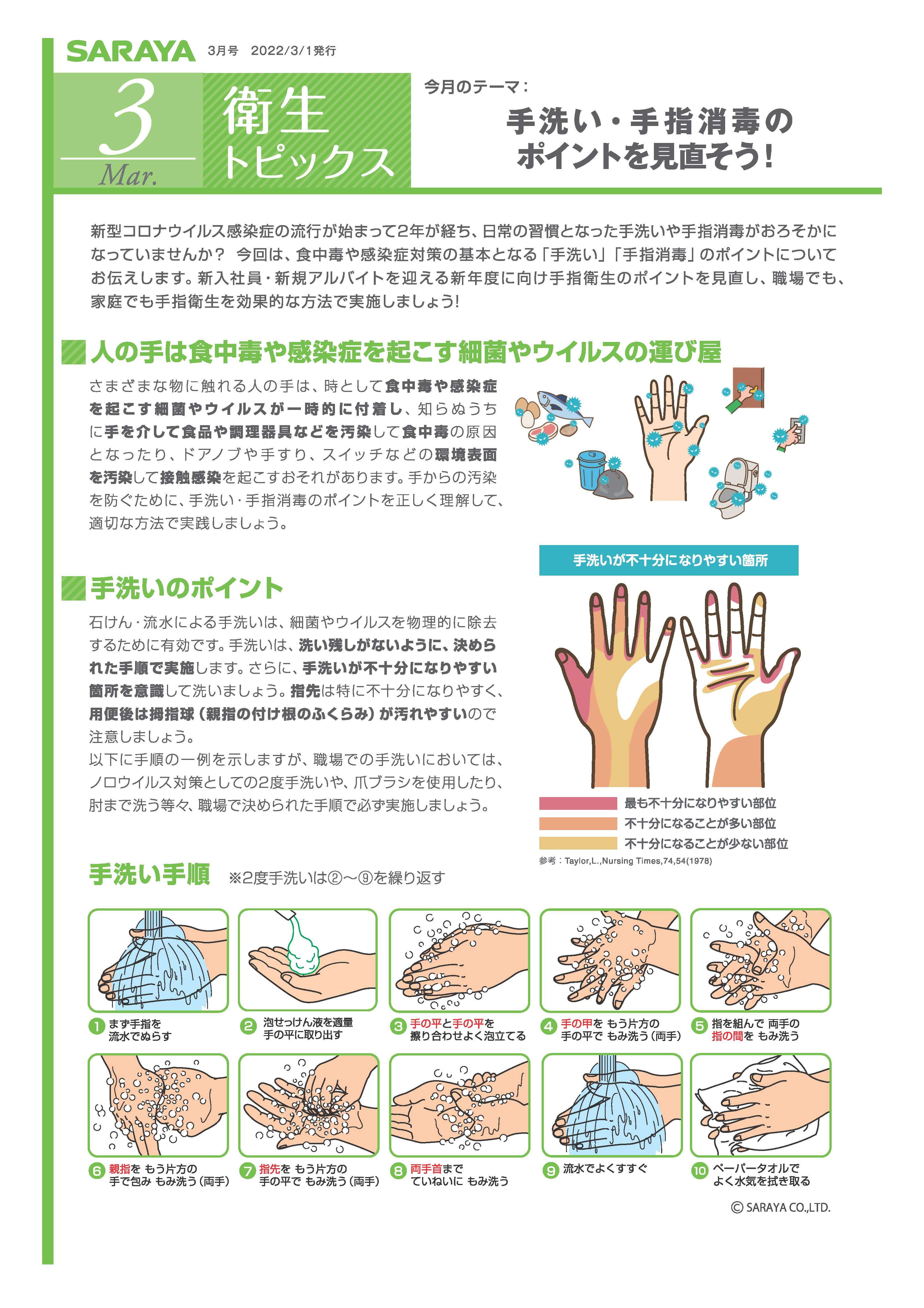 【衛生トピックス】2022年3月号 手洗い・手指消毒のポイントを見直そう！